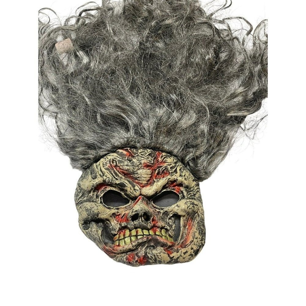 Vintage Rubber Face Teen Adult Halloween Mask Zombie Undead Gray Hair Scary